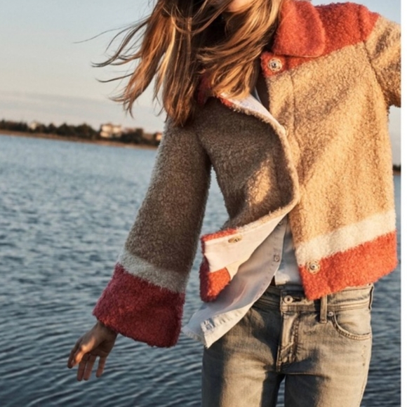 Pink and Tan Sherpa teddy coat by Anthropologie. - Picture 2 of 15